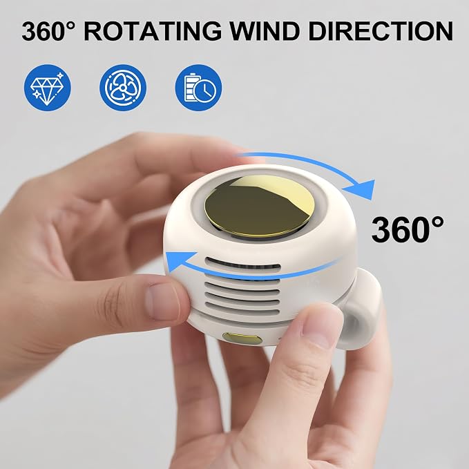 Portable Silent Clip On Bladeless Fan, Rechargeable Wearable Fan - Hands-Free Waist & Neck Cooling, 3 Speeds, 6H Runtime