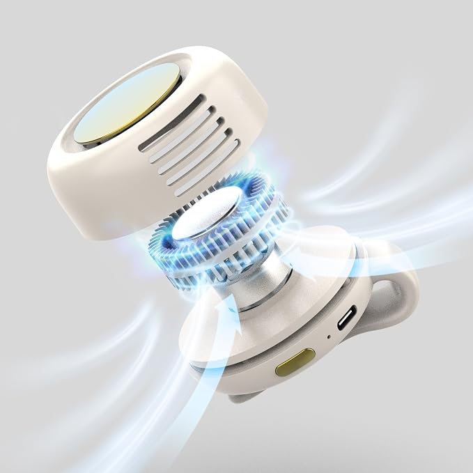 Portable Silent Clip On Bladeless Fan, Rechargeable Wearable Fan - Hands-Free Waist & Neck Cooling, 3 Speeds, 6H Runtime