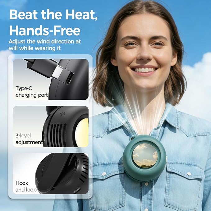 Portable Silent Mini Bladeless Electric Fan, 2026 New Clip On Fan for Shirt & Waist Adjustable 3-Speed Suspended Whirlwind
