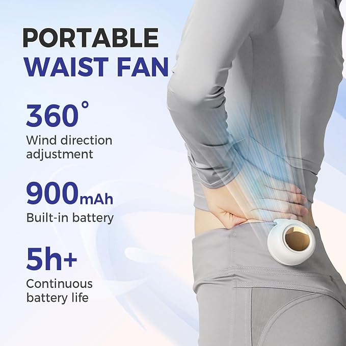 Portable Silent Mini Bladeless Electric Fan, 360° Rotatable Small Fan Clip on for Shirt & Waist, Adjustable 3-Speed Suspended