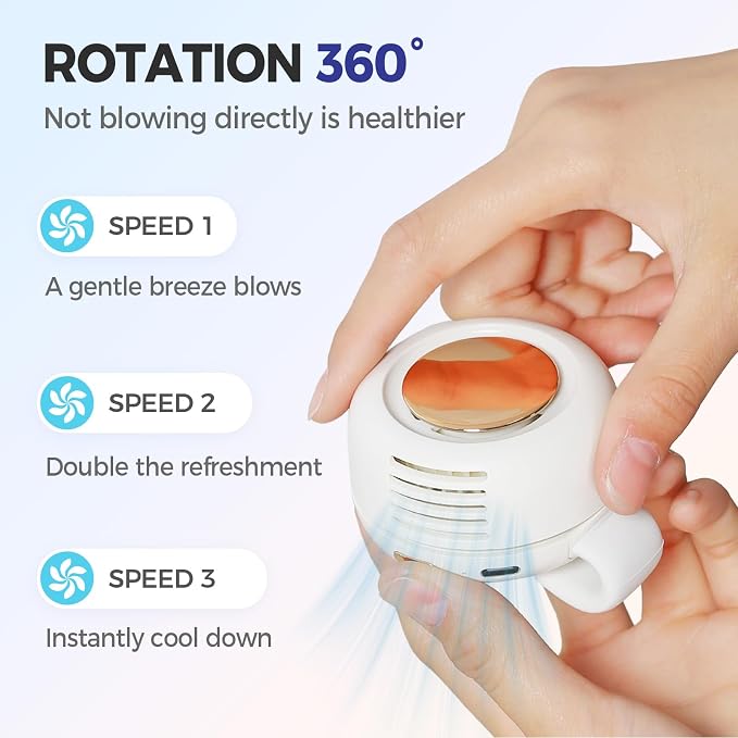 Portable Silent Mini Bladeless Electric Fan, 360° Rotatable Small Fan Clip on for Shirt & Waist, Adjustable 3-Speed Suspended