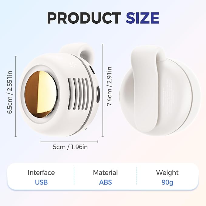 Portable Silent Mini Bladeless Electric Fan, 360° Rotatable Small Fan Clip on for Shirt & Waist, Adjustable 3-Speed Suspended