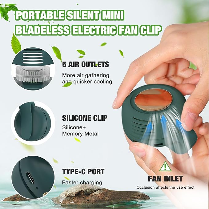 Portable Silent Mini Bladeless Fan Clip on, Portable Silent Mini Bladeless Electric Fan, For Outdoor & Travel & Office