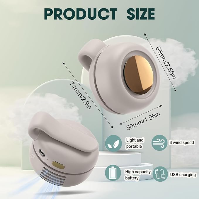 Portable Silent Mini Bladeless Fan Clip On,Small Clip Fan, Adjustable 3 Speeds Suspended, alternate product view 2