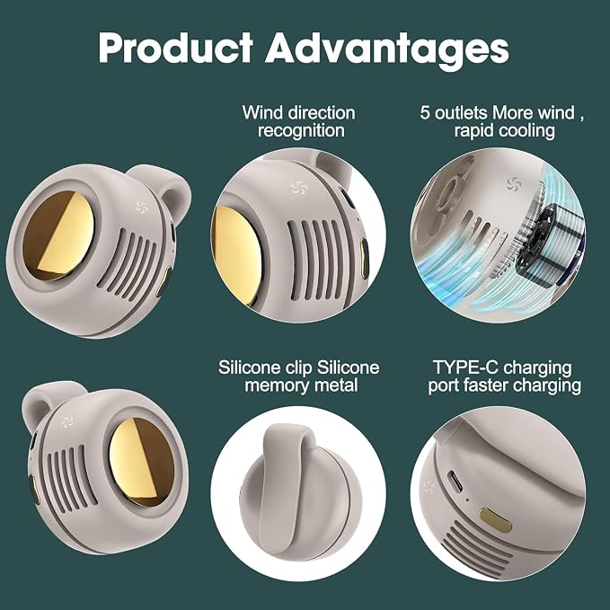 Portable Silent Mini Bladeless Fan Clip On,Small Clip Fan, Adjustable 3 Speeds Suspended, alternate product view 5