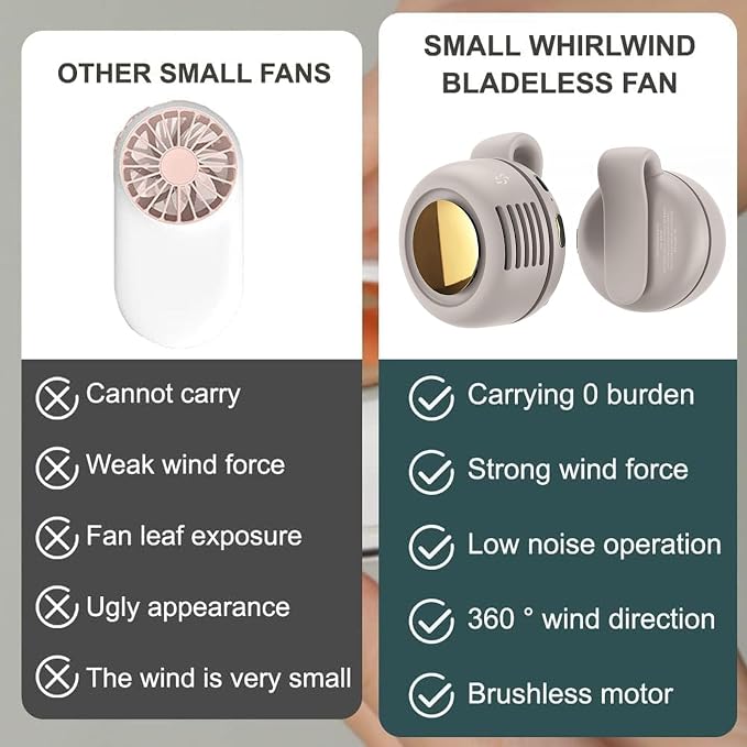 Portable Silent Mini Bladeless Fan Clip On,Small Clip Fan, Adjustable 3 Speeds Suspended, alternate product view 7