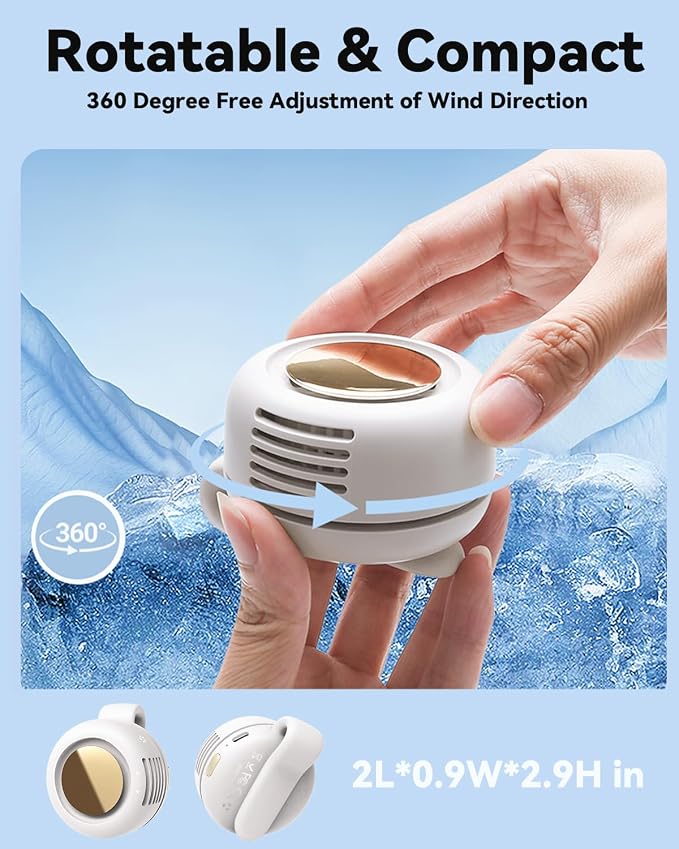 Portable Silent Mini Bladeless Fan Clip On, Small Fan Clip on for Shirt & Waist, Adjustable 3-Speed Suspended Whirlwind Fans