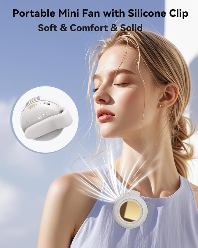 Portable Silent Mini Bladeless Fan Clip On, Small Fan Clip on for Shirt & Waist, Adjustable 3-Speed Suspended Whirlwind Fans