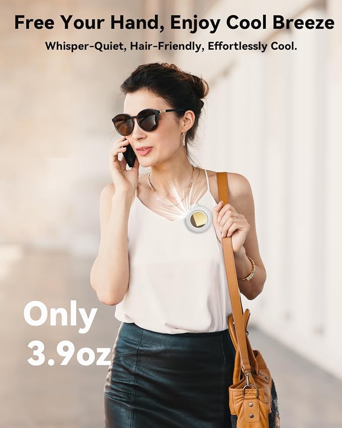 Portable Silent Mini Bladeless Fan Clip On, Small Fan Clip on for Shirt & Waist, Adjustable 3-Speed Suspended Whirlwind Fans