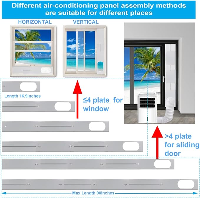 Portable Sliding Door Air Conditioner Kit, Adjustable AC Sliding Door Vent Kit 16.9 Inches - 90 Inches, with, alternate view