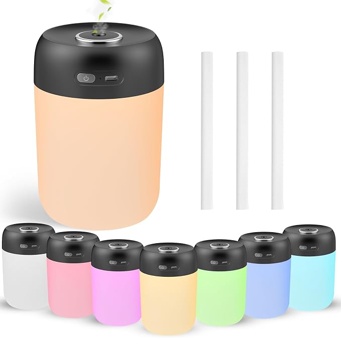 Portable Small Humidifier, 650ml Colorful Mini Humidifier for Bedroom, Office Desktop, Baby Room, Plants, Cool Mist