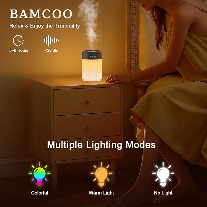 Portable Small Humidifier, 650ml Colorful Mini Humidifier for Bedroom, Office Desktop, Baby Room, Plants, Cool Mist
