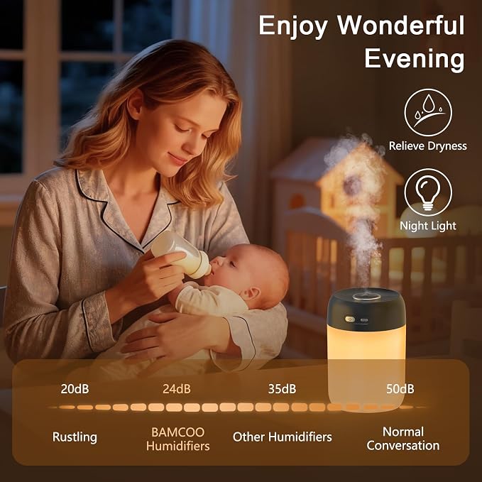 Portable Small Humidifier, 650ml Colorful Mini Humidifier for Bedroom, Office Desktop, Baby Room, Plants, Cool Mist