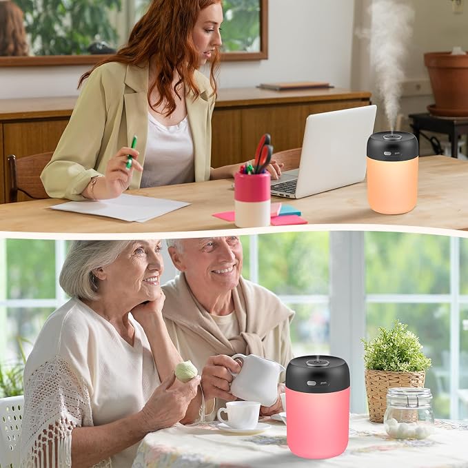 Portable Small Humidifier, 650ml Colorful Mini Humidifier for Bedroom, Office Desktop, Baby Room, Plants, Cool Mist