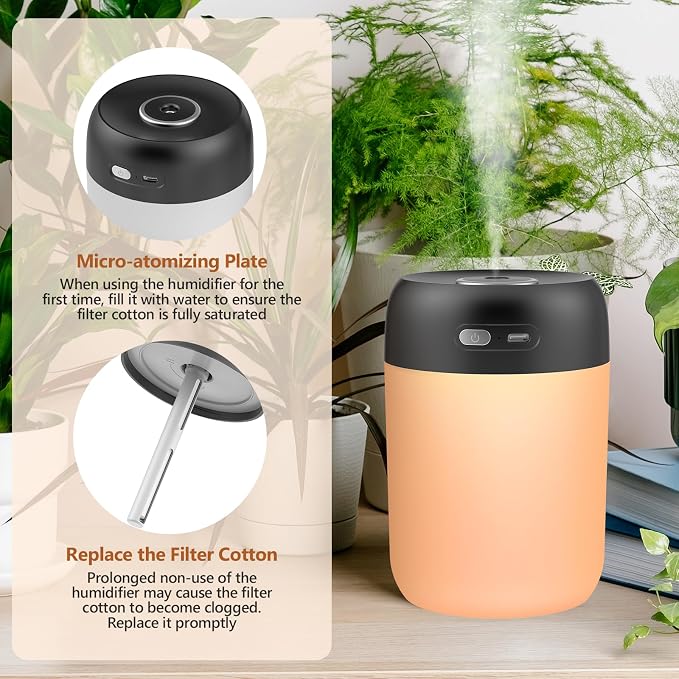 Portable Small Humidifier, 650ml Colorful Mini Humidifier for Bedroom, Office Desktop, Baby Room, Plants, Cool Mist