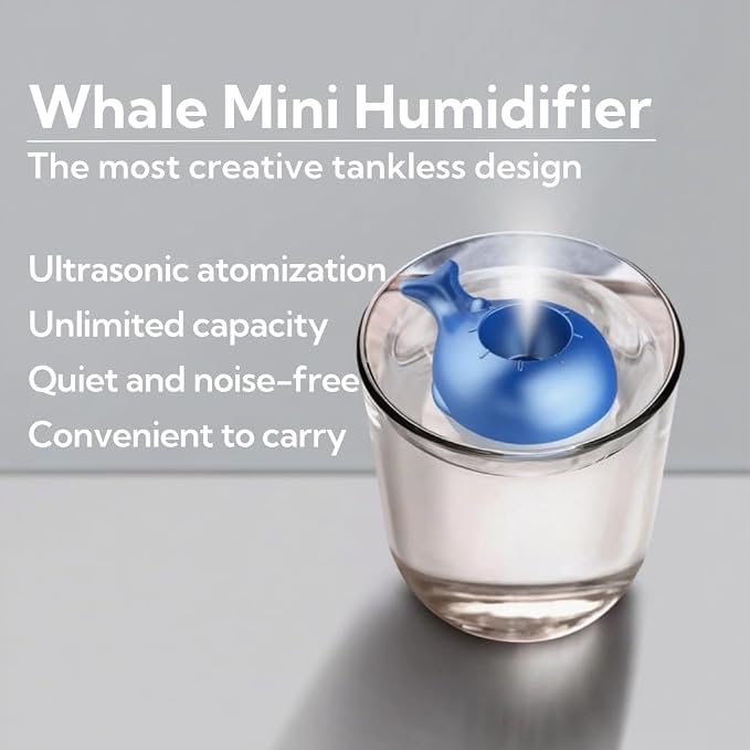Portable Small Humidifier Dual Nozzle - Large Cool Mist Humidifiers Double Spray Ports, Water Shortage Protection