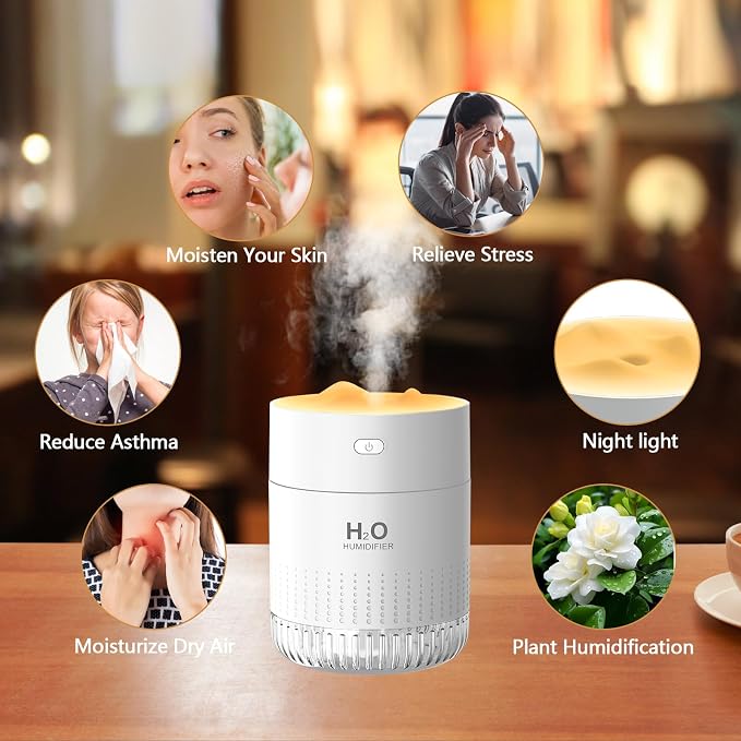 Portable Small Humidifier For Bedroom With Night Light Cool Mist Indoor Mini Small Air Humidifiers For Plants Travel Room Car