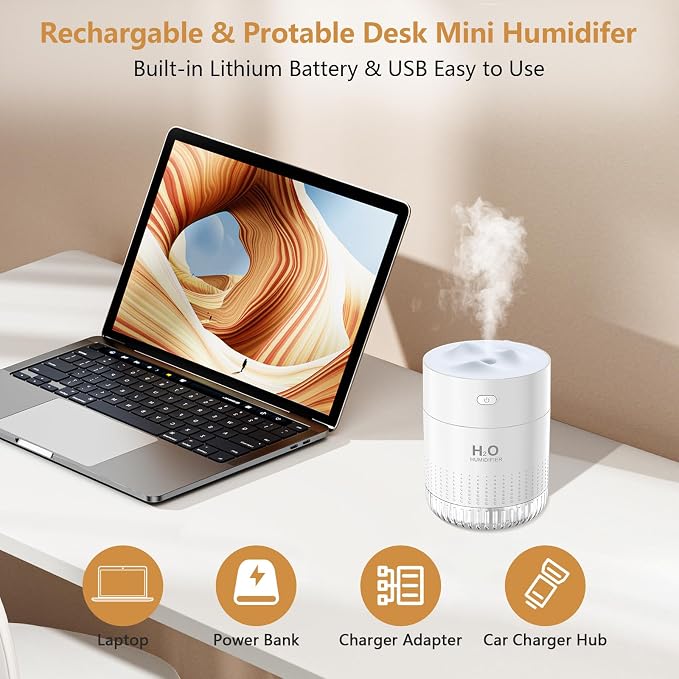 Portable Small Humidifier For Bedroom With Night Light Cool Mist Indoor Mini Small Air Humidifiers For Plants Travel Room Car