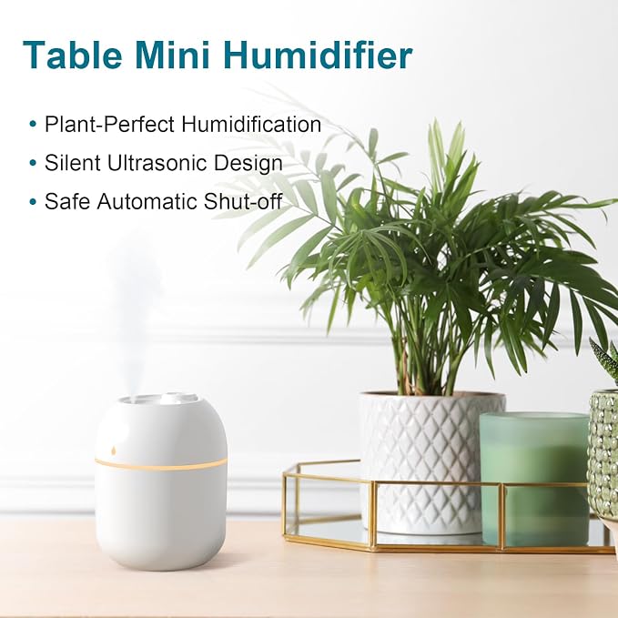 Portable Small Humidifier, USB Personal Desktop Humidifier for Car, Office Room, Bedroom, Auto Shut-Off, 2 Mist Modes, Super