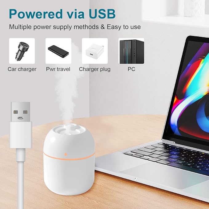 Portable Small Humidifier, USB Personal Desktop Humidifier for Car, Office Room, Bedroom, Auto Shut-Off, 2 Mist Modes, Super