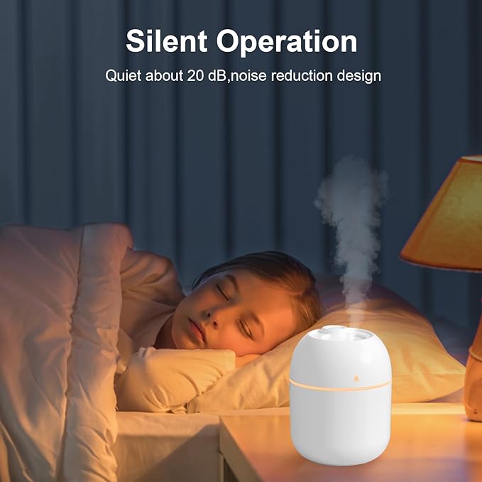 Portable Small Humidifier, USB Personal Desktop Humidifier for Car, Office Room, Bedroom, Auto Shut-Off, 2 Mist Modes, Super