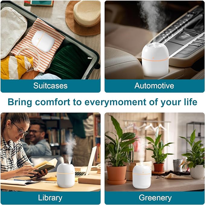 Portable Small Humidifier, USB Personal Desktop Humidifier for Car, Office Room, Bedroom, Auto Shut-Off, 2 Mist Modes, Super