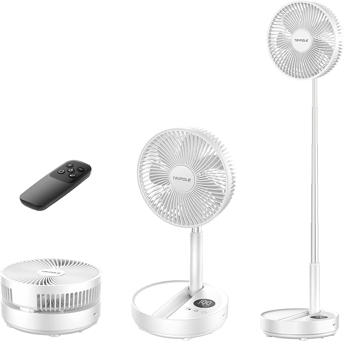 Portable Standing Fan, 8000mAh Rechargeable Oscillating Fan with Remote, 8.1'' Quiet Pedestal Floor Fan with LED Display &