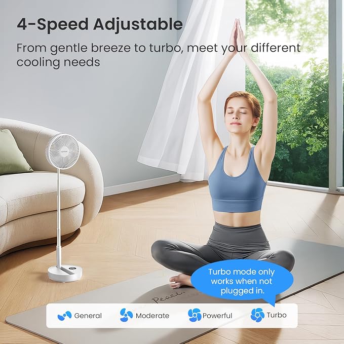 Portable Standing Fan, 8000mAh Rechargeable Oscillating Fan with Remote, 8.1'' Quiet Pedestal Floor Fan with LED Display &