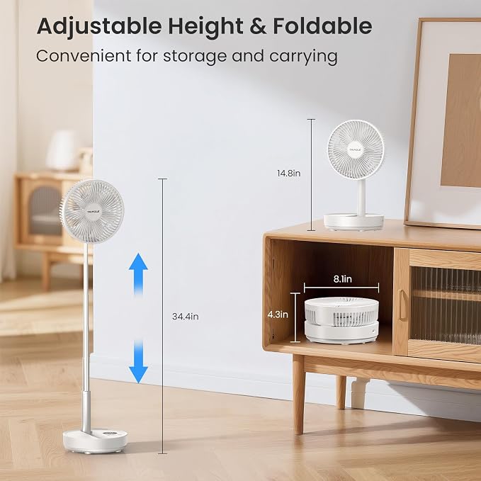 Portable Standing Fan, 8000mAh Rechargeable Oscillating Fan with Remote, 8.1'' Quiet Pedestal Floor Fan with LED Display &