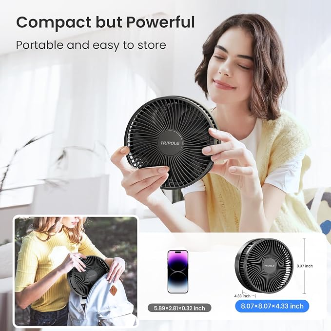 Portable Standing Fan, 8000mAh Rechargeable Oscillating Fan with Remote, 8.1'' Quiet Pedestal Floor Fan with LED Display &