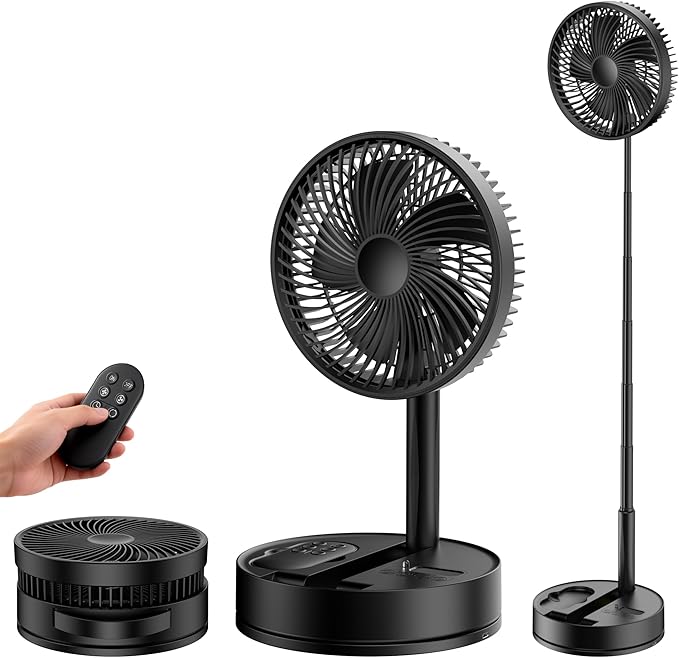 Portable Standing Oscillating Rechargeable Fan - 8" 8000mah Battery Operated USB Fans for Bedroom Quiet Remote Folding