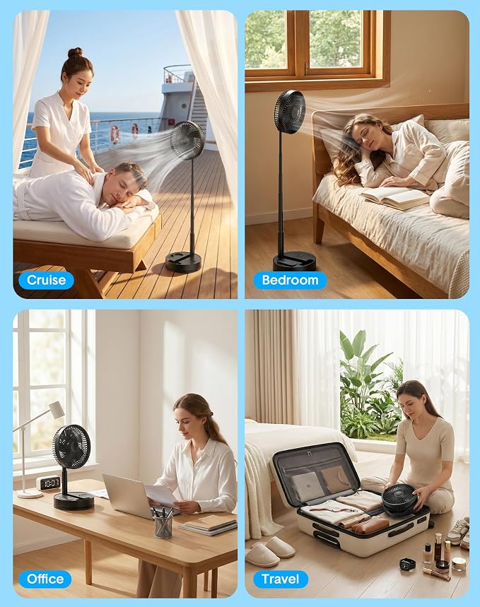 Portable Standing Oscillating Rechargeable Fan - 8" 8000mah Battery Operated USB Fans for Bedroom Quiet Remote Folding