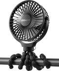 Portable Stroller Fan Rechargeable USB Personal Clip On Fans, 360° Rotate 3 Speeds Detachable Flexible Tripod Small Mini