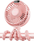 Portable Stroller Fan with LED Display, 4 Speed Rechargeable Mini Clip On Fan, 360° Rotate Flexible Tripod Better Cooling