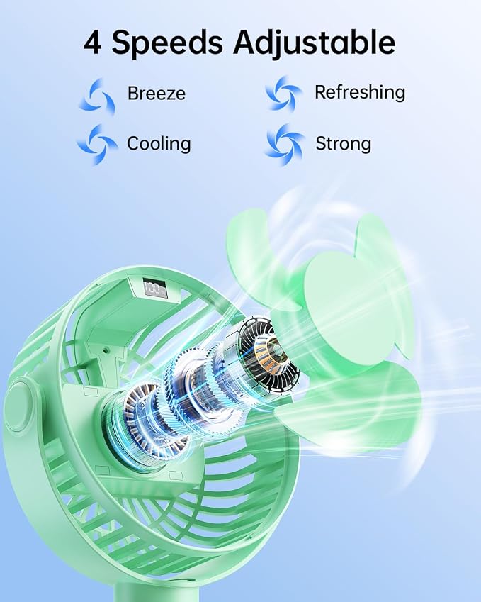 Portable Stroller Fan with LED Display, 4 Speed Rechargeable Mini Clip On Fan, 360° Rotate Flexible Tripod Better Cooling