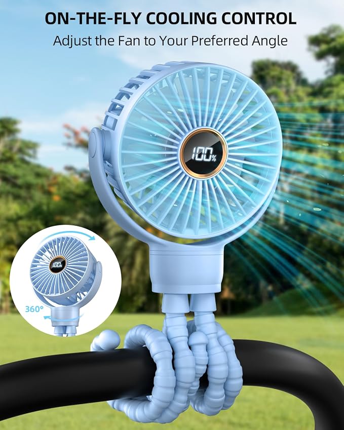 Portable Stroller Mini Fan, Small Rechargeable Personal Fan, Travel Essentials for Baby, Wagon, Car Seat, Treadmill, Battery