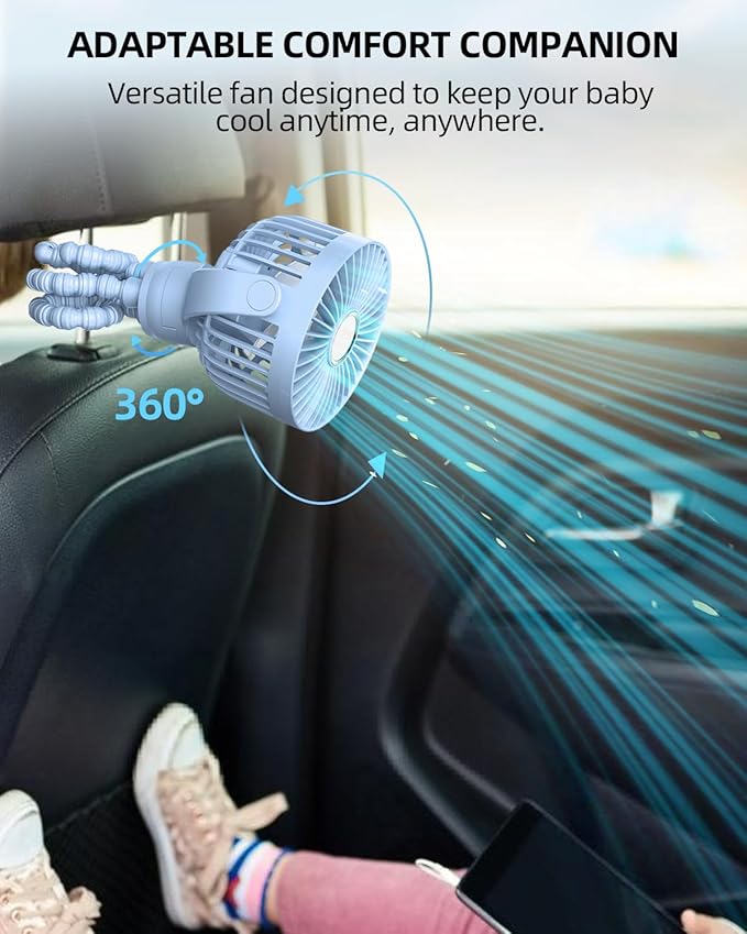Portable Stroller Mini Fan, Small Rechargeable Personal Fan, Travel Essentials for Baby, Wagon, Car Seat, Treadmill, Battery