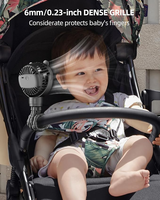 Portable Stroller Mini Fan, Small Rechargeable Personal Cooler w/ 360° Rotation, Baby Essentials for Car Seat, alternate view