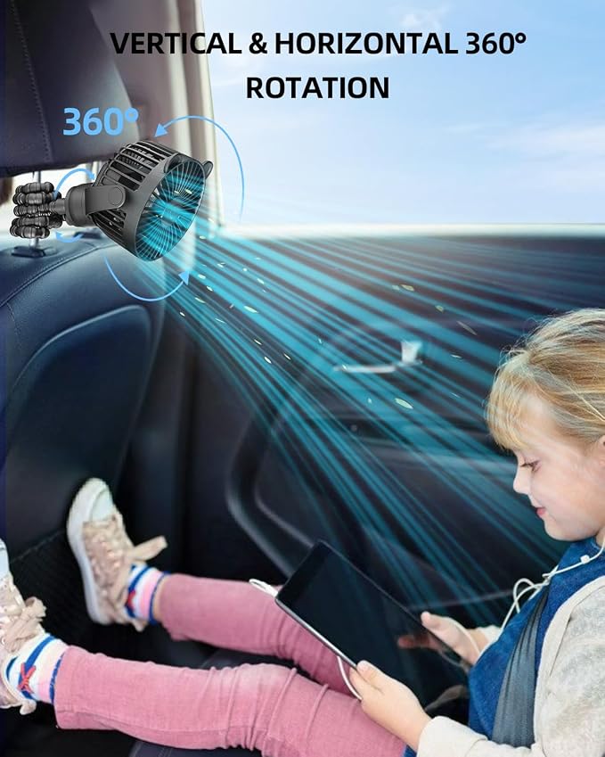 Portable Stroller Mini Fan, Small Rechargeable Personal Cooler w/ 360° Rotation, Baby Essentials for Car Seat, alternate view