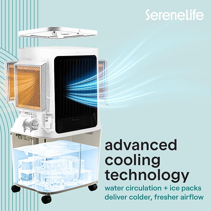 Portable Swamp Cooler Air Conditioner - 2500 CFM Airflow, 8 Gallon Water Tank Portable Evaporative Air Cooler for Room &