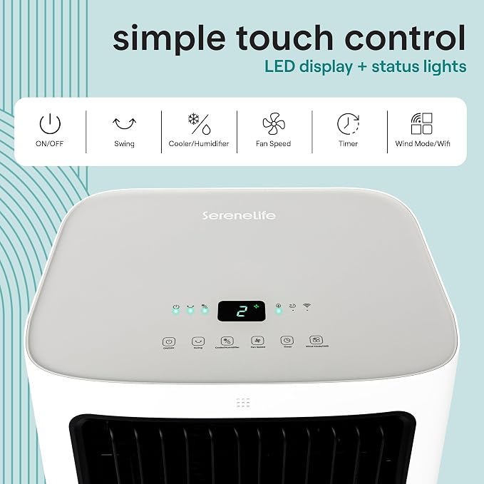 Portable Swamp Cooler Air Conditioner - 2500 CFM Airflow, 8 Gallon Water Tank Portable Evaporative Air Cooler for Room &