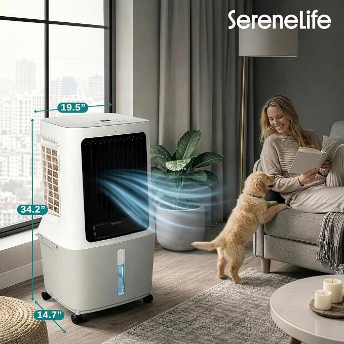 Portable Swamp Cooler Air Conditioner - 2500 CFM Airflow, 8 Gallon Water Tank Portable Evaporative Air Cooler for Room &