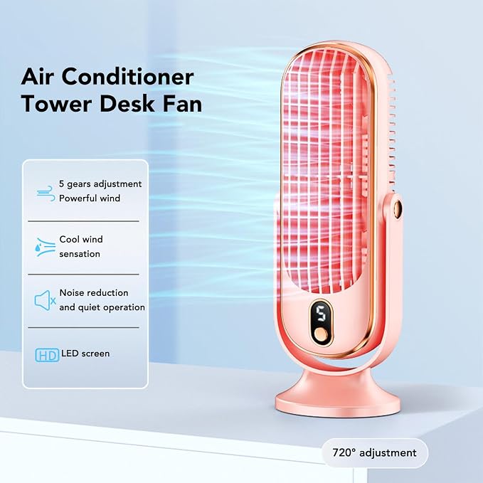 Portable Table Tower Fan,USB Plug In 5 Gears Desktop Fans Personal Quiet Brushless Motor Tower Fan Desk Fanfor Car Home