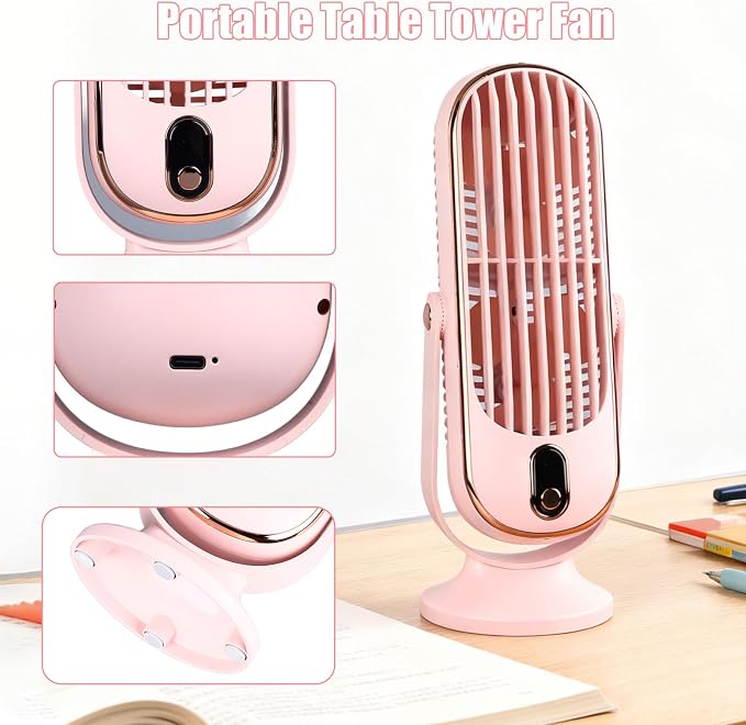 Portable Table Tower Fan,USB Plug In 5 Gears Desktop Fans Personal Quiet Brushless Motor Tower Fan Desk Fanfor Car Home