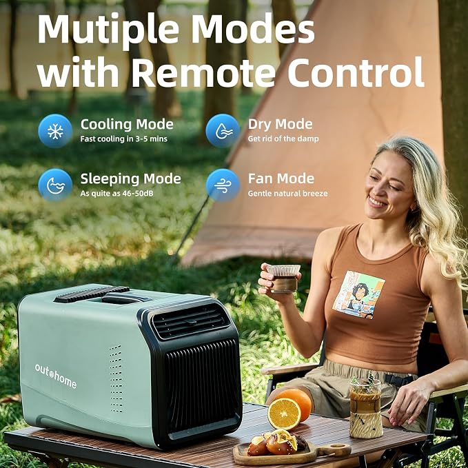 Portable Tent Air Conditioner, 5100 BTU 4-in-1 Cooling Camping AC Unit with 24h Timer & Fan, 110V Quiet Portable Air