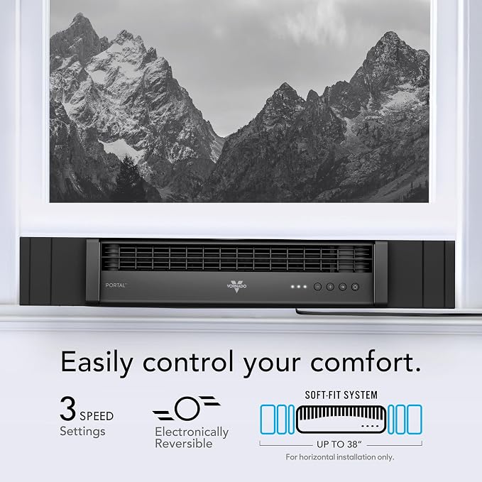 PORTAL® Window Fan with 3 Speeds, Reversible Exhaust Mode, Weather Resistant, Window Fan For Kitchen, Bedroom, Home, Low