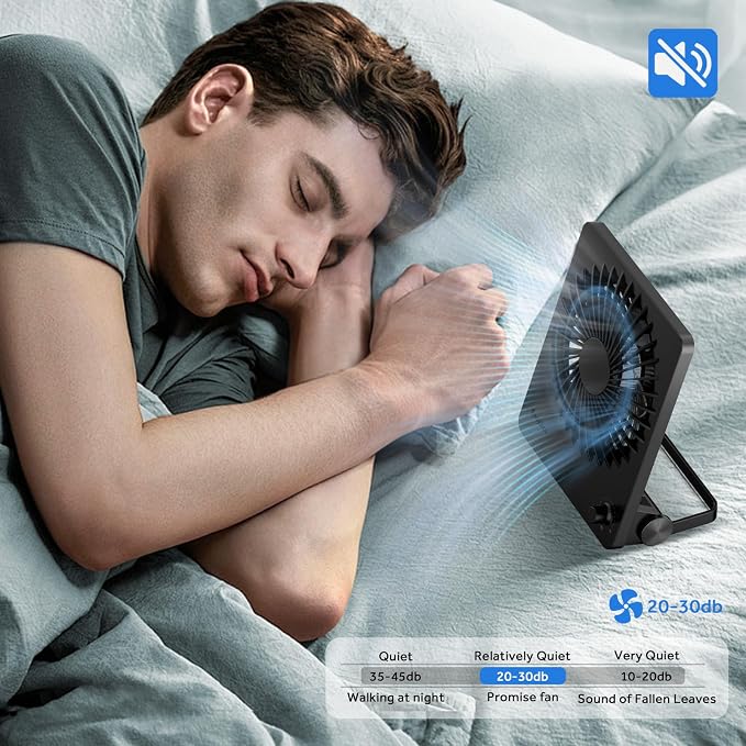 Powerful Desk Fan, 6000 Battery [Max 10-26H Working Time] Rechargeable Portable Personal Travel Fan with Step-less Speed