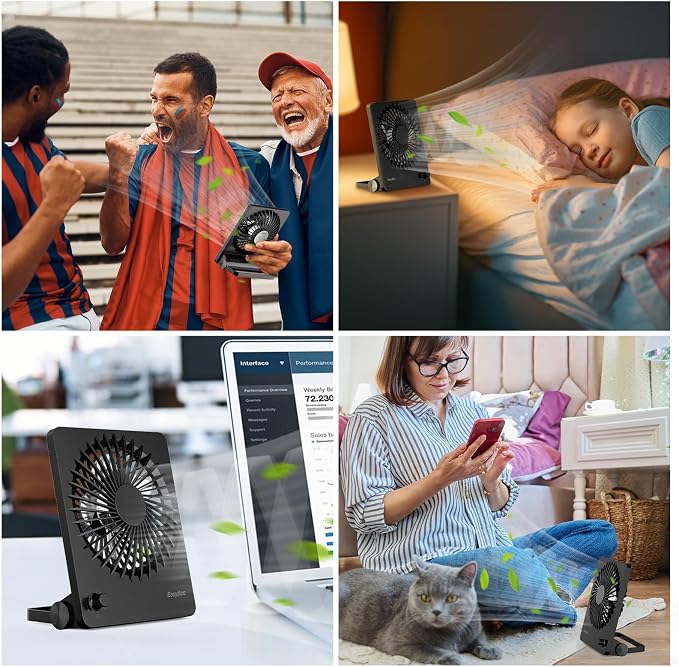 Powerful Desk Fan, 6000 Battery [Max 10-26H Working Time] Rechargeable Portable Personal Travel Fan with Step-less Speed