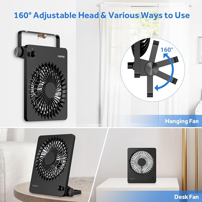 Powerful Desk Fan, 6000 Battery [Max 10-26H Working Time] Rechargeable Portable Personal Travel Fan with Step-less Speed