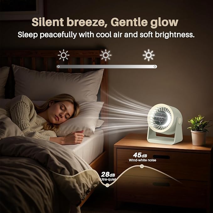 Powerful Desk Fan Utra-quiet for Bedroom, 15200mAh Small Turbo Bedside Fans for Cooling and Sleep, alternate product view 5